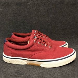 Sperry Top Sider Men’s Halyard CVO Memory Foam Red Canvas Low Sneakers Size 9